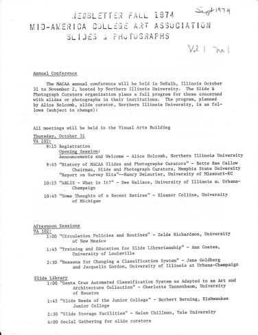 First page of the MACAA newsletter with headings related to the annual conference sessions