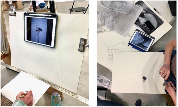 Figure 2: Examples of student iPad use in the drawing classroom.