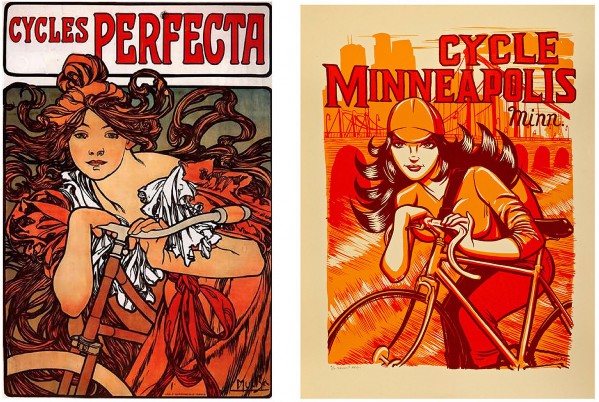 Two posters of women on a bicycle  AI-generated content may be incorrect. 